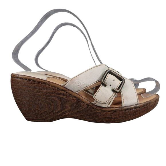 Born Shoes Women 8 Sandal Slide Wedge Leather Fashion Comfort Buckle Strap White - Picture 2 of 16